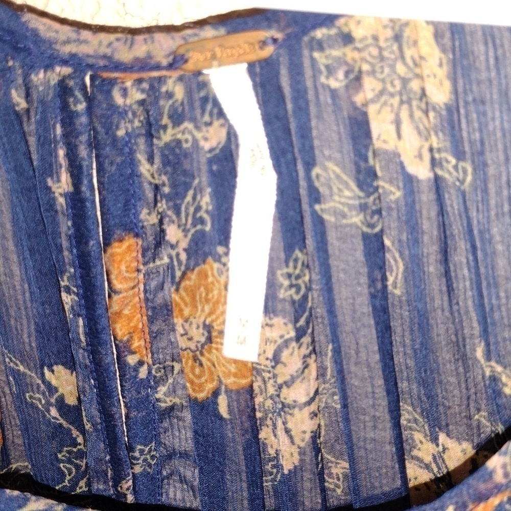 Free People Navy Blue Floral Sunsetter Mini Dress/Tunic Bell Sleeves M - Picture 5 of 6